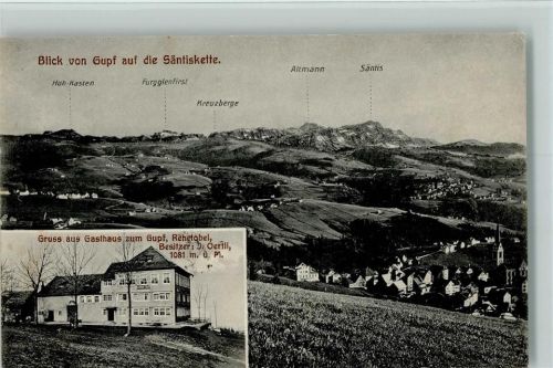 Rehetobel 1913 Blick von Gupf auf die Säntiskette Gasthaus Gupf