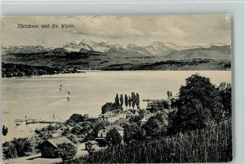 8802 Bendlikon - Panoramaansicht Zürichsee u. Alpen Bootsanlegestelle