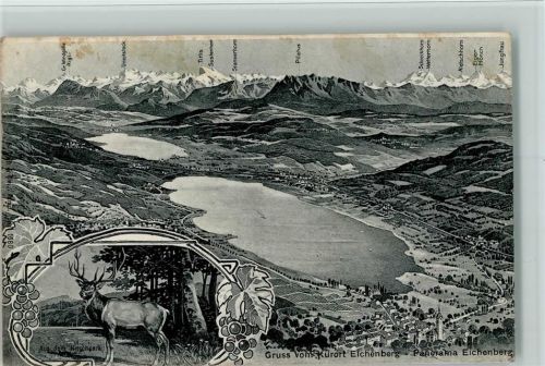 Seengen 1906 Eichenberg Panoramaansicht See Hirschpark Hirsch