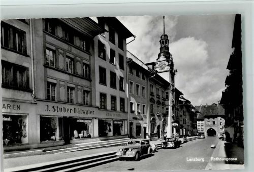 Lenzburg Rathausgasse Kirchturm Konfektionswarengeschäft J. Stuber