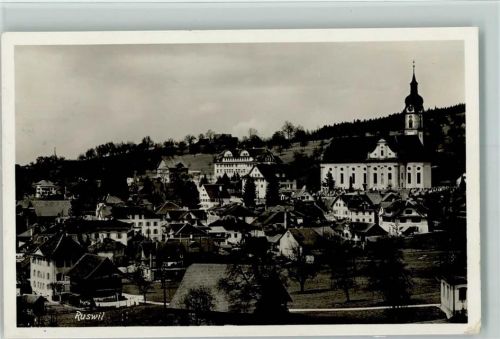 Ruswil Panorama mit Kirche u. Friedhof