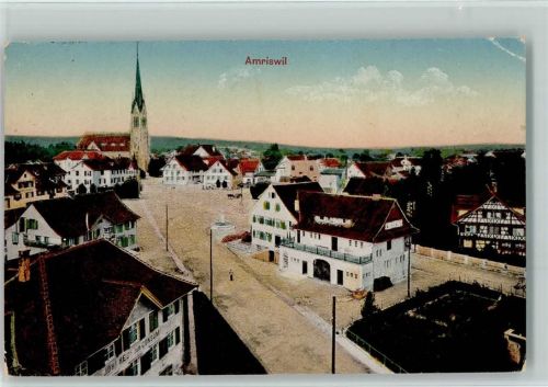 8580 Amriswil 1941 Gebrauchsspuren Verlag Guggenheim 15565 AK Teilansicht mit Kirche, Marktplatz