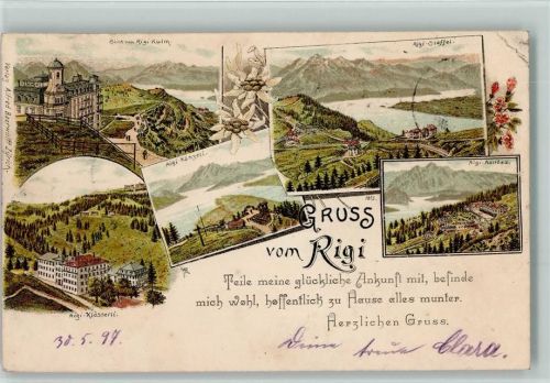 6410 Rigi Klösterli 1897 Gebrauchsspuren Gruss aus - Litho - Eckknick