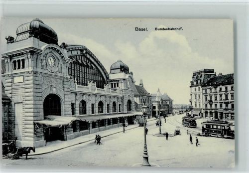 Basel 1907 Bundesbahnhof Trams