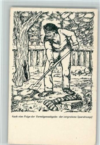 1922 Karikatur - Vermögensabgabe , vergrabener Sparstrumpf