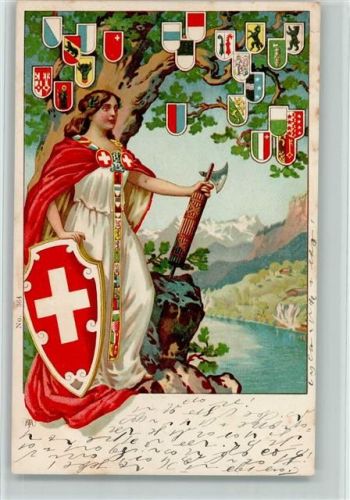 1902 Wappen der Kantone am Eichenbaum - Patriotik