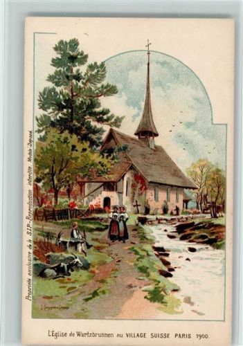 1900 Eglise de Wurtzbrunnen au Village Suisse Exposition Paris 1900 AK