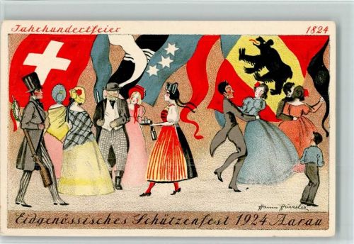 Aarau 1924 Offiz. Festkarte 4 - Jahrhundertfeier 1924 - Schützenfest 1924 , sign Hürzeler , sehr gute Erhalrtung AK