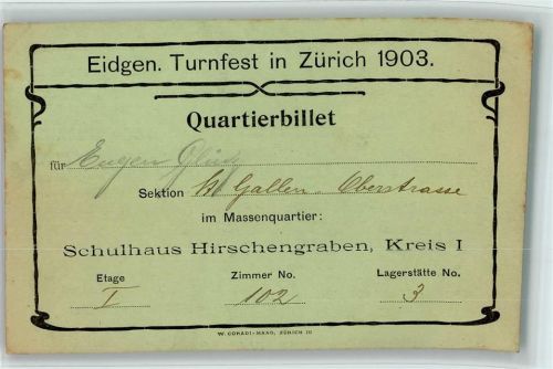 8000 Zürich KEINE AK Turnfest 1903 Quartierbillet AK
