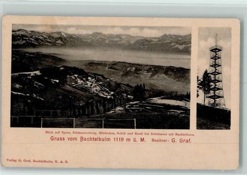Bachtel 1908 Blick auf Speer Schänniserberg Mürtschen Schilt Rauti Nebelmeer Bachtelturm