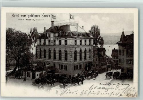 Erlenbach ZH 1904 Hotel zum goldenen Kreuz Pferdekutschen