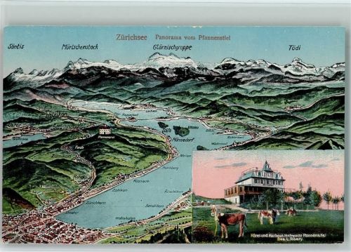 Egg Zürichsee-Panorama vom Pfannenstiel Hotel Kurhaus Hochwacht 2-Bildafnahme Landkarte