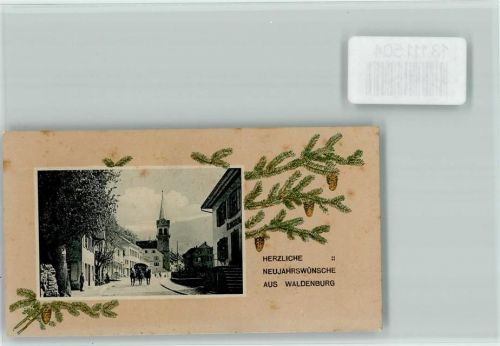 4437 Waldenburg KEINE AK Kirche Pferdekutsche Dreispänner Tannenzweige