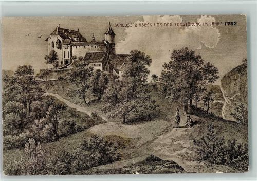 Birseck Ruine Künstlerkarte Schloss Birseck vor der Zerstörung im Jahre 1792