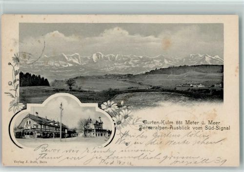 Gurten Kulm 1902 Berneralpen-Ausblick vom Süd-Signal