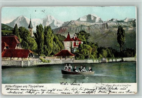 Hilterfingen 1904 Thuersee Ruderboot Eiger Mönch Jungfrau