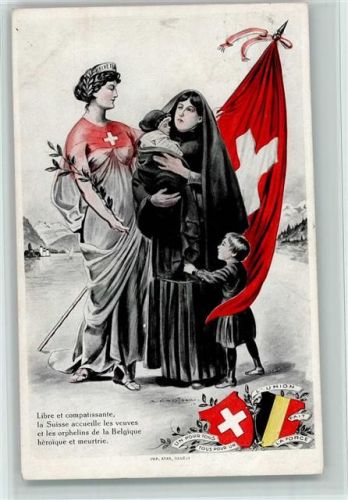 1915 Frau mit Kind Schweizer Fahne