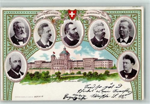 3000 Bern Berne Lithographie 1900 Schweizerischer Bundesrat Brenner Zemp Müller Bundesräthspräsident Hauser Comtesse Deucher Ruchet Bundespalast