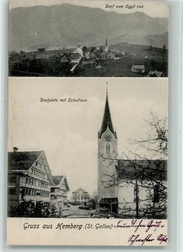 9633 Hemberg - Dorf vom Eggli aus Dorfplatz mit Schulhaus