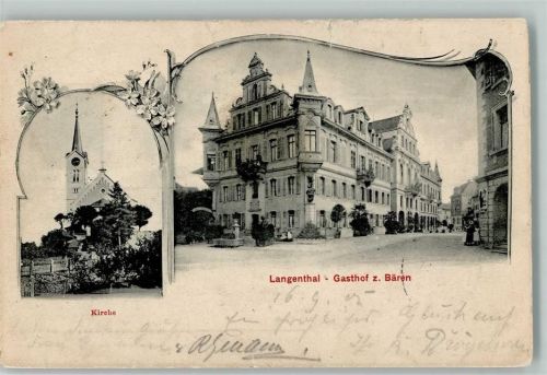 Langenthal 1905 Kirche Gasthaus zum Bären