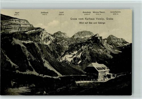 9472 Grabs Gebrauchsspuren Kurhaus Voralp Blick auf See und Gebirge