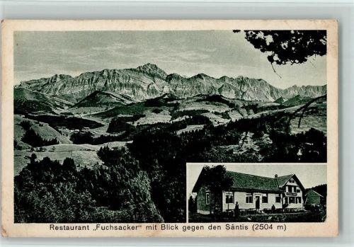 9113 Degersheim Gebrauchsspuren Gasthaus Fuchsacker mit Blick gegen den Säntis