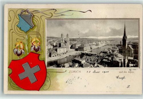 Zürich 1901 Zürich und die Alpen Jugendstilrahmen