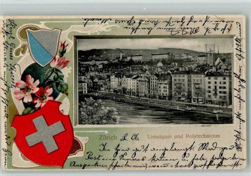 Zürich 1903 Limatquai und Polytecnikum Wappen