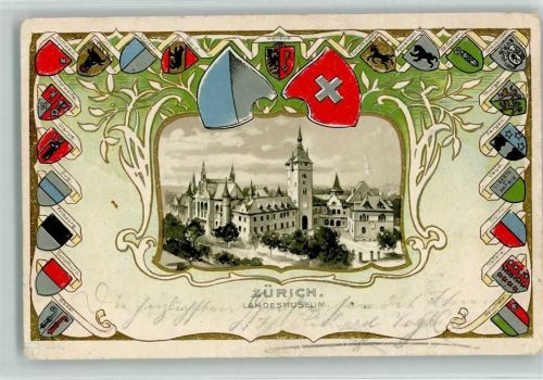 Zürich 1903 Landesmuseum Wappen Lithographie/Prägedruck