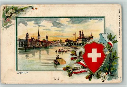 Zürich Sonnenquai Lithographie/Prägedruck