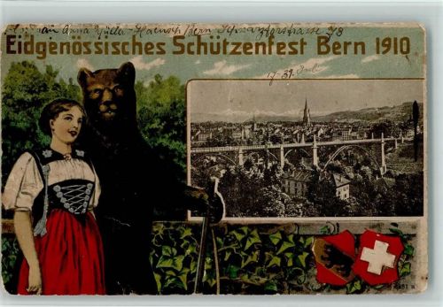 Bern Eidgenössisches Schützenfest Bär Lithographie/Prägedruck
