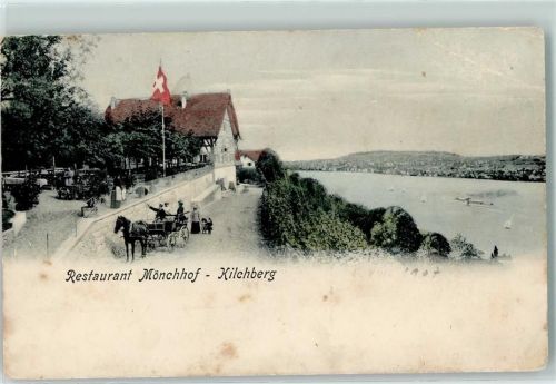 8802 Kilchberg ZH 1907 Gebrauchsspuren Gasthaus Mönchhof Pferdekutsche