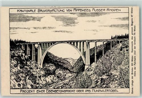 Hundwil Kantonale Bauverwaltung von Appenzell Ausser Rhoen Projekt einer Eisenbetonbrücke über das Hundwilertobel