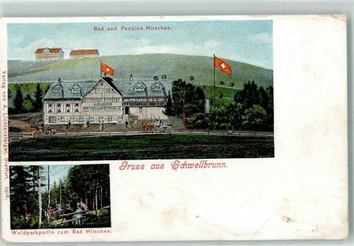 Schwellbrunn 1904 Bad und Pension Hirschen Waldparkpartie zum Bad Hirschen