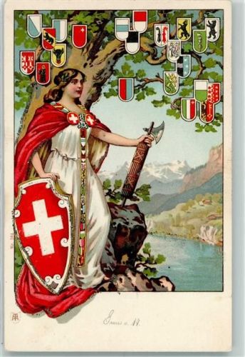 1901 AK mit Glimmerauflage Wappen Litho