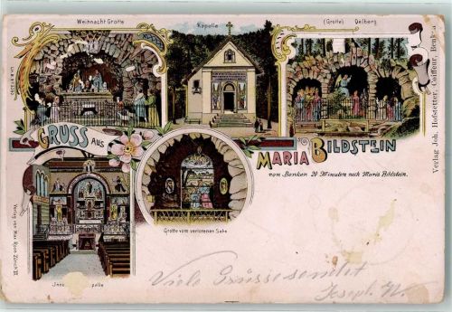 8717 Benken SG 1903 Gebrauchsspuren Maria Bildstein Weihnacht-Grotte Kapelle Oelberg Grotte vom verlorenen Sohn Lithographie