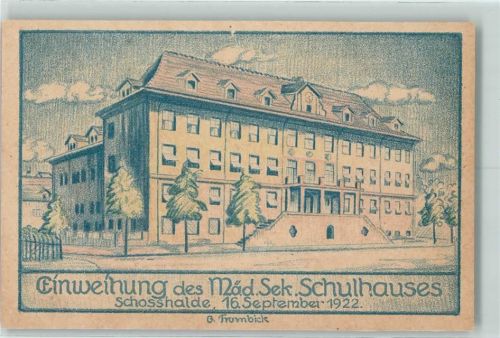 Bern Einweihung des Mäd. Sek. Schulhauses Schosshalde sign G. Trumbick Künstlerkarte