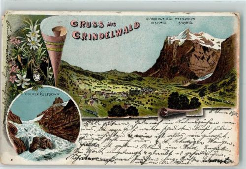 Grindelwald 1901 Wetterhorn Oberer Gletscher Lithographie