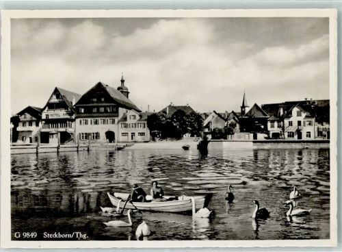 8266 Steckborn Gebrauchsspuren Ruderboot Schwäne