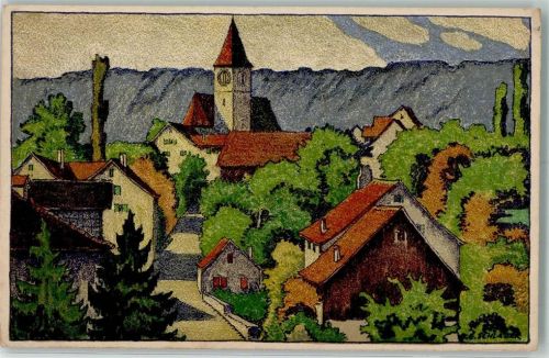 8802 Kilchberg ZH Gebrauchsspuren Das alte Dorf sign Künstlerkarte Werbung Chocoladen Lindt & Sprüngli