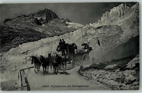 1913 Furkastrasse mit Rhonegletscher Fünfspänner