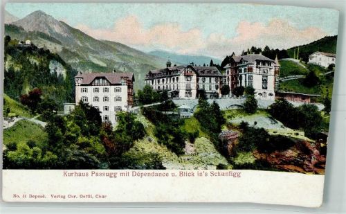 Passugg-Araschgen Kurhaus mit Dependance und Blick ins Schanfigg Scan verzogen da Relief