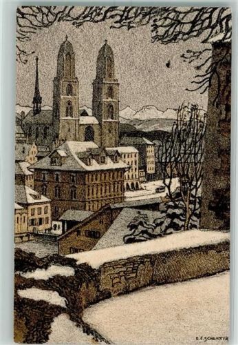 8000 Zürich 1912 Künstlersteindruck Großmünster sign E. E. Schlatter Zur Bekämpfung der Tuberkulose bei Kindern