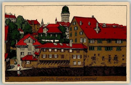 8000 Zürich Künstlersteindruck Partie an der Limmat sign