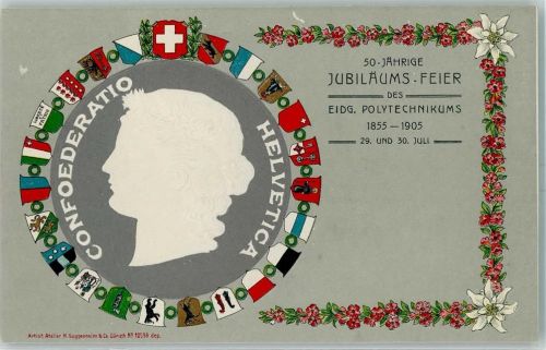 Zürich 50.jährige Jubiläums-Feier Eidg. Polytechnikum 1905 Wappen Helvetia Artist Atelier Guggenheim 12598 AK