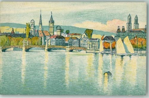 8000 Zürich 1910 Gebrauchsspuren sign. E. Stiefel Lithographie Druck Woölfensberger AK