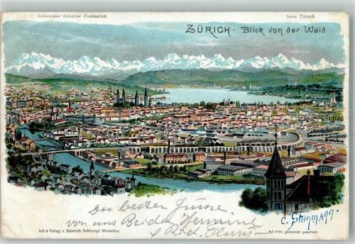 8000 Zürich 1904 Künstlerkarte Blick von der Waid sign C. Steinmann Schweizer Künstler-Postkarten