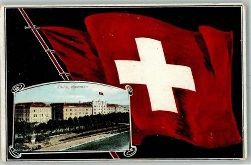 Zürich 1909 Fahne Kasernen Passepartout