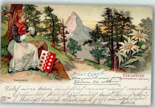 Matterhorn VS 1916 Valaisane Tracht Wappen Edelweiss Leontopodium alpinum
