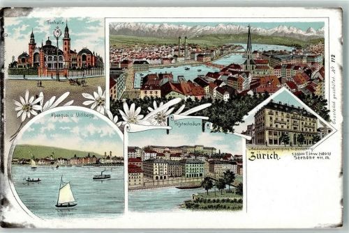 8000 Zürich Lithographie Polytechnikum Alpenquai Uitliberg Tonhalle